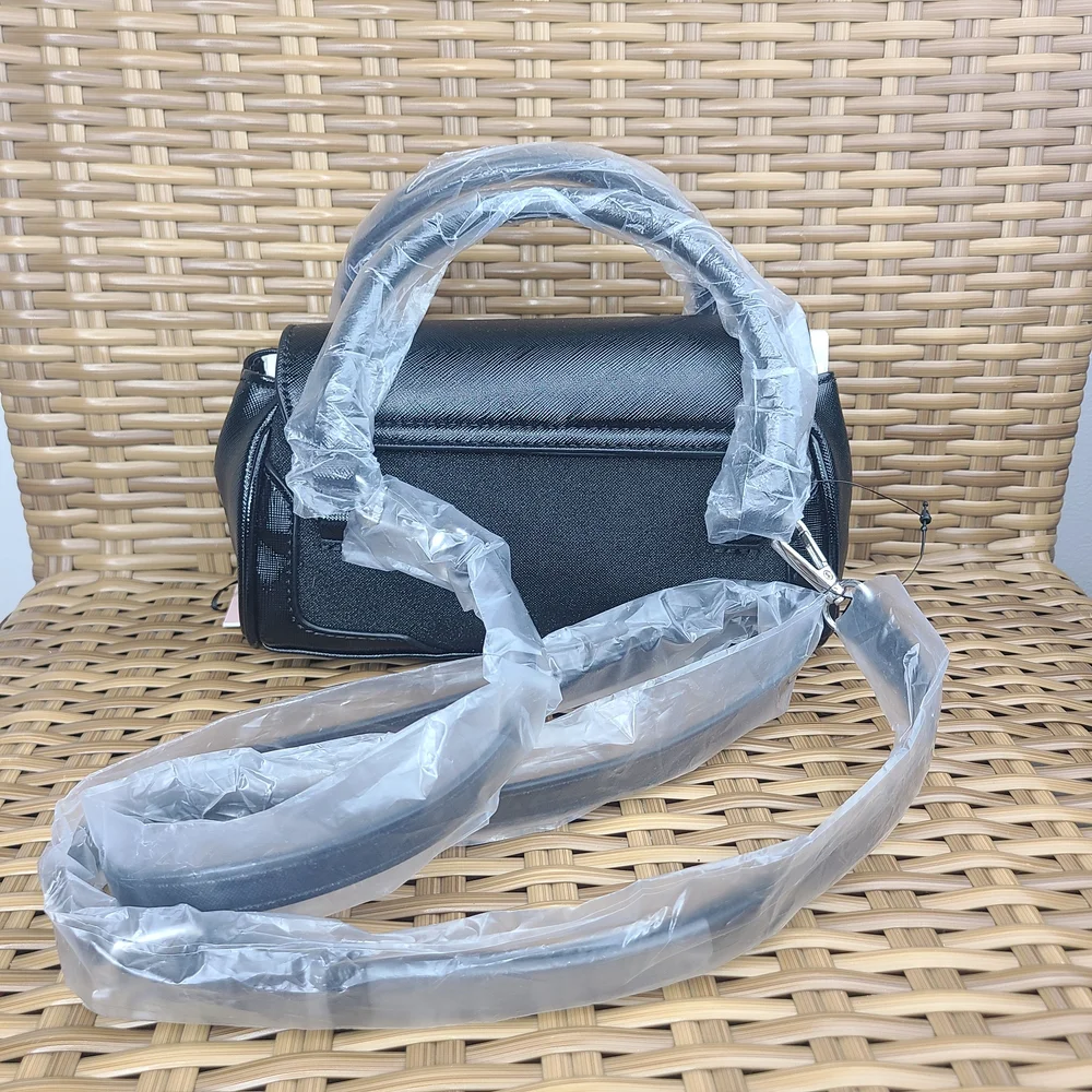 Paris Hilton Black Mini Satchel Bag Purse Structured Handles - Picture 3 of 14